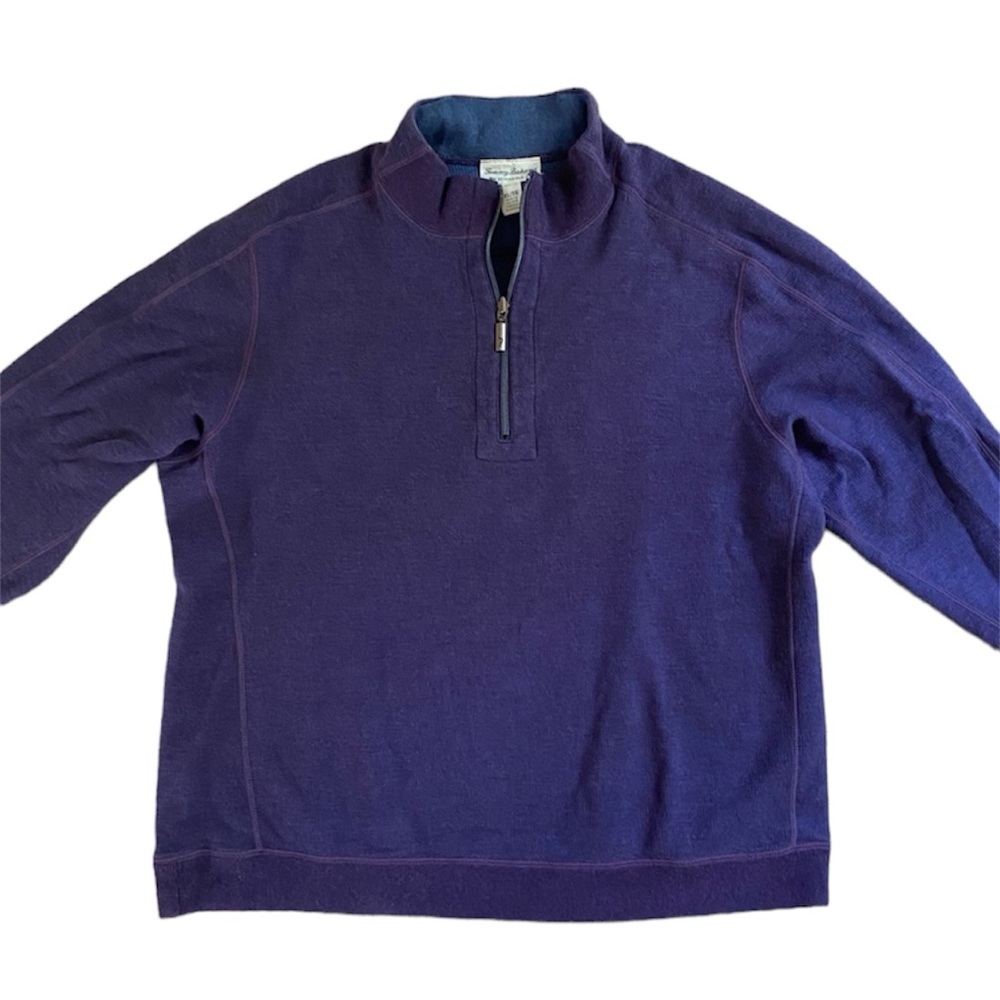 Tommy Bahama XL Men’s Reservable Quarter Zip Pullover Sweater Purple & Blue
